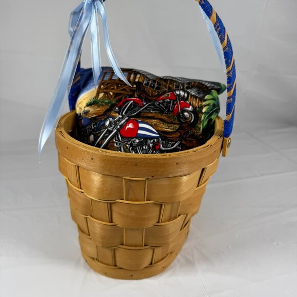 Natural Easter Basket w/Blue Accents & Motorcycle Pillow - Picture 1 of 12